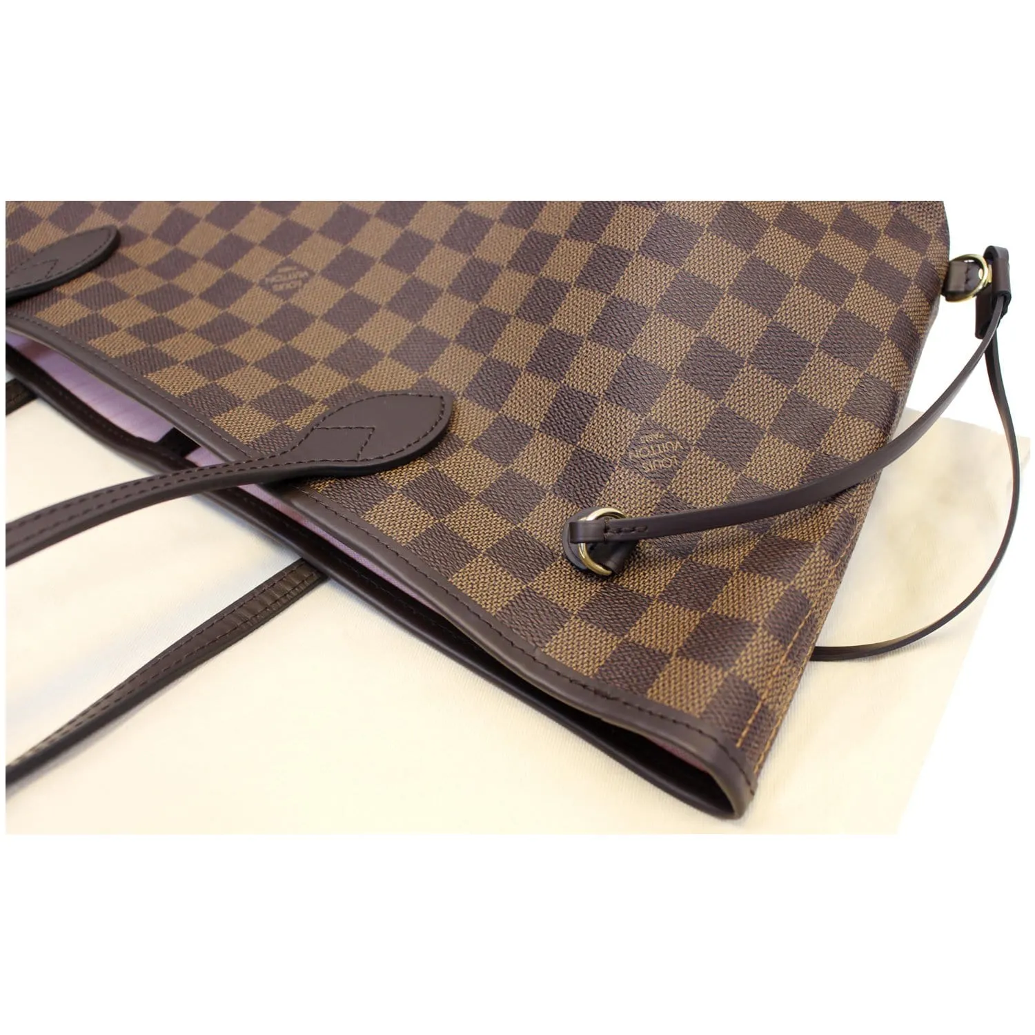 LOUIS VUITTON Neverfull MM Damier Ebene Tote Shoulder Bag Rose Ballerine