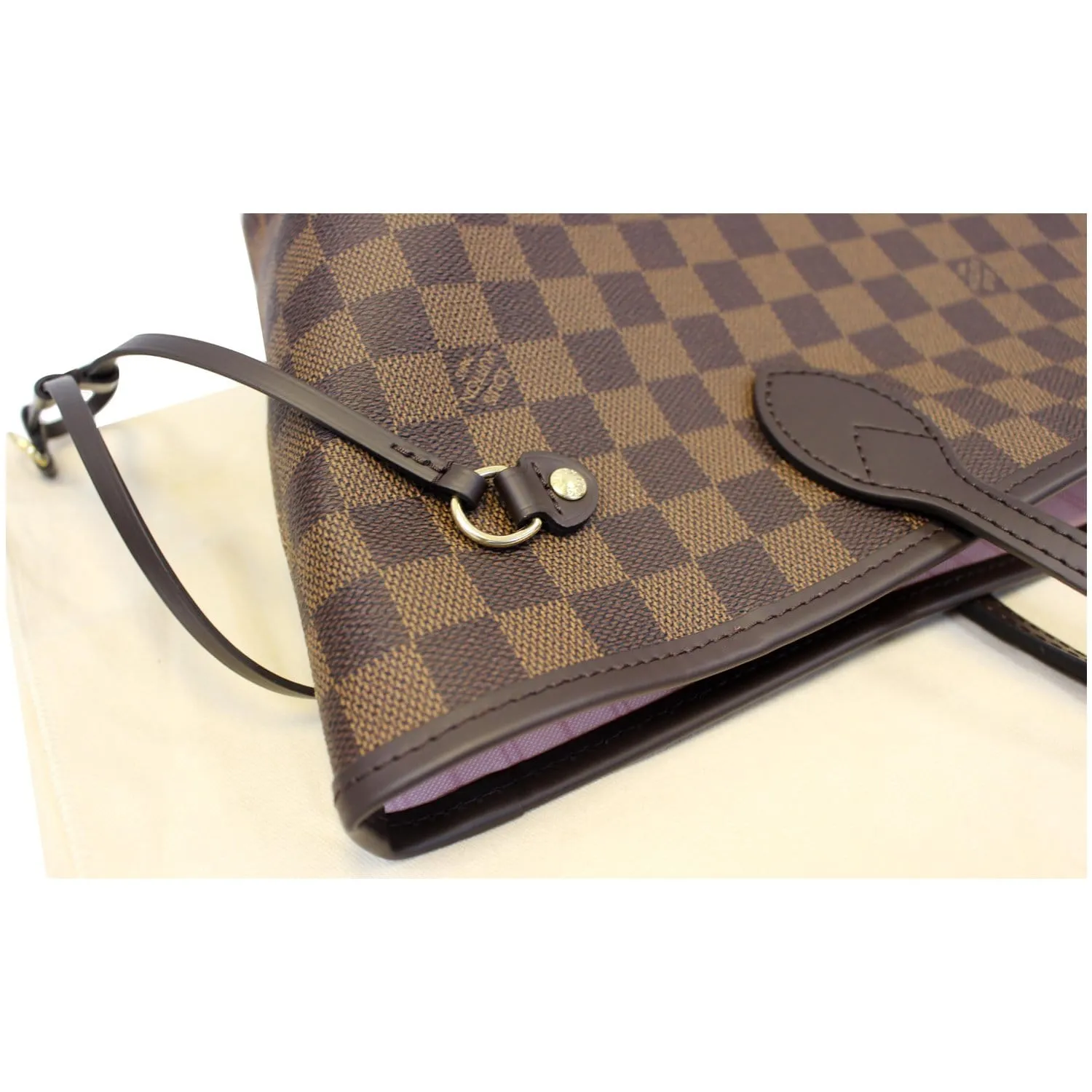LOUIS VUITTON Neverfull MM Damier Ebene Tote Shoulder Bag Rose Ballerine