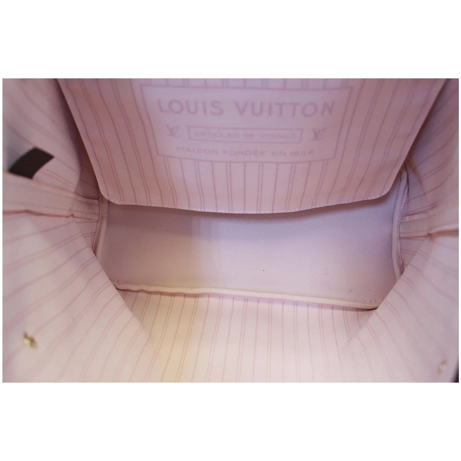 LOUIS VUITTON Neverfull MM Damier Ebene Tote Shoulder Bag Rose Ballerine