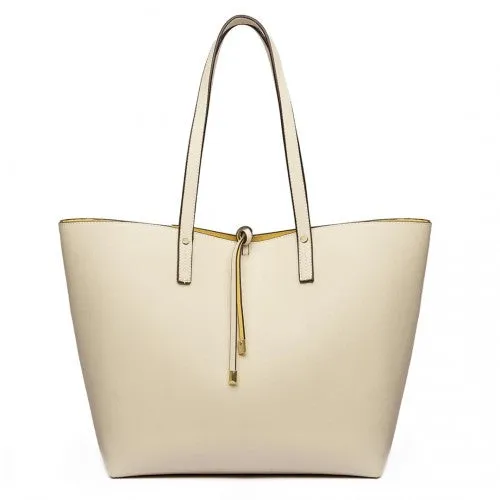 LT6628-1 - Miss Lulu Women Reversible Contrast Shopper Tote Bag Beige