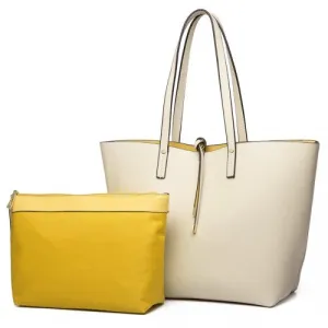 LT6628-1 - Miss Lulu Women Reversible Contrast Shopper Tote Bag Beige