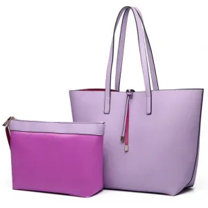 LT6628 - Miss Lulu Women Reversible Contrast Shopper Tote Bag Purple