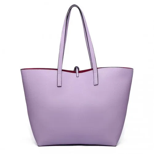 LT6628 - Miss Lulu Women Reversible Contrast Shopper Tote Bag Purple