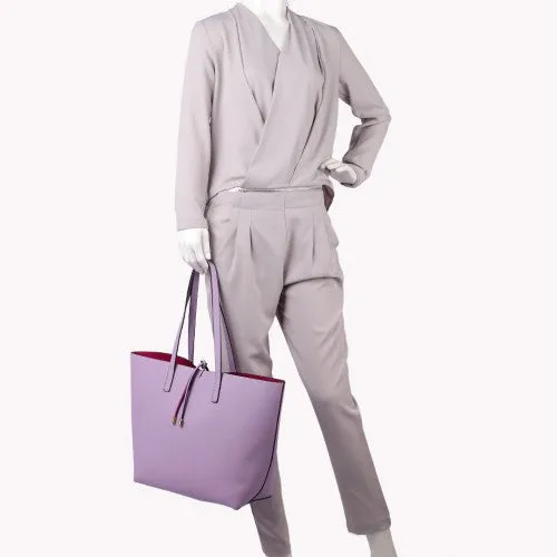 LT6628 - Miss Lulu Women Reversible Contrast Shopper Tote Bag Purple