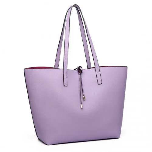 LT6628 - Miss Lulu Women Reversible Contrast Shopper Tote Bag Purple