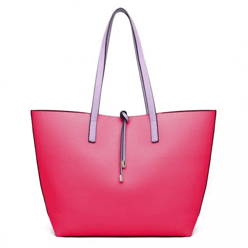 LT6628 - Miss Lulu Women Reversible Contrast Shopper Tote Bag Purple