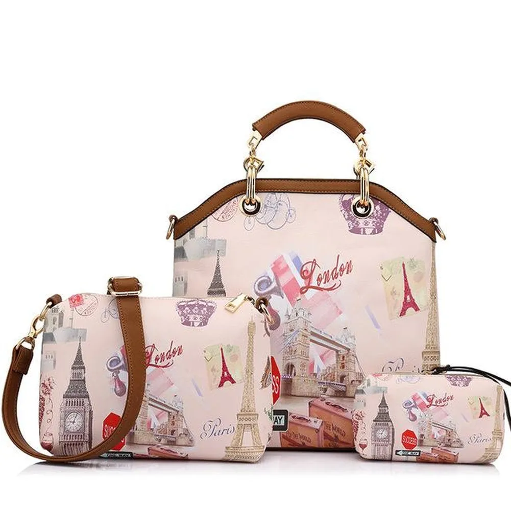 <bold>Tote Crossbody Bag & Purse Set <br>Canvas & Vegan-Leather