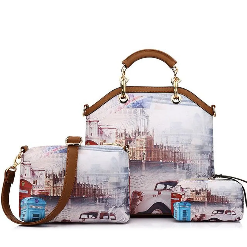 <bold>Tote Crossbody Bag & Purse Set <br>Canvas & Vegan-Leather