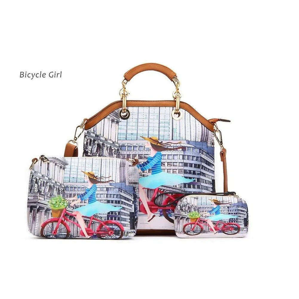 <bold>Tote Crossbody Bag & Purse Set <br>Canvas & Vegan-Leather