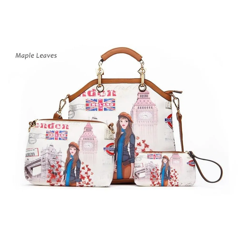 <bold>Tote Crossbody Bag & Purse Set <br>Canvas & Vegan-Leather