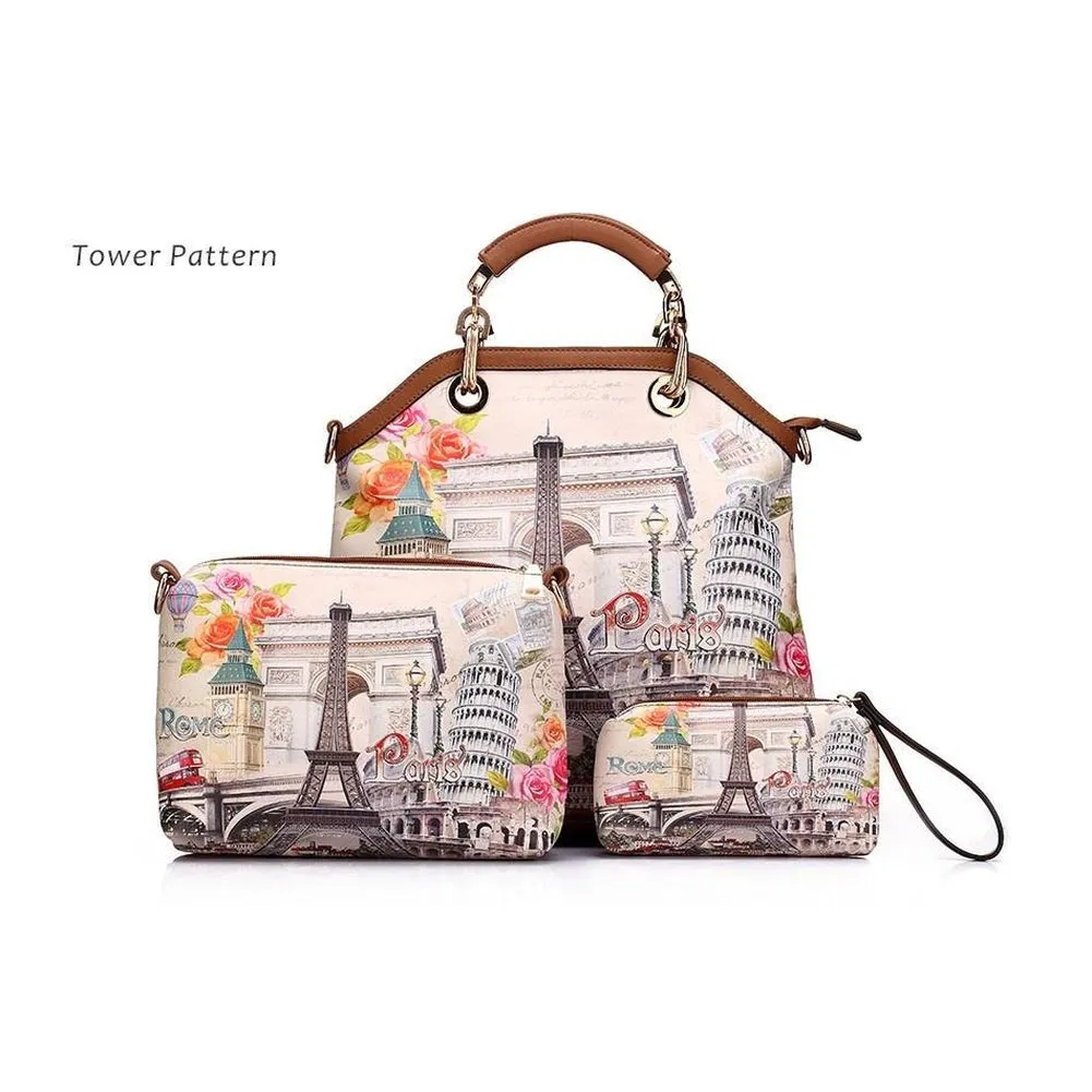 <bold>Tote Crossbody Bag & Purse Set <br>Canvas & Vegan-Leather