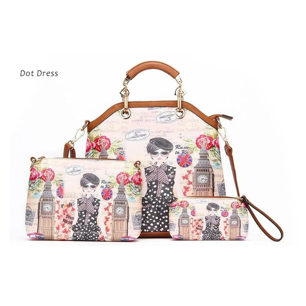 <bold>Tote Crossbody Bag & Purse Set <br>Canvas & Vegan-Leather
