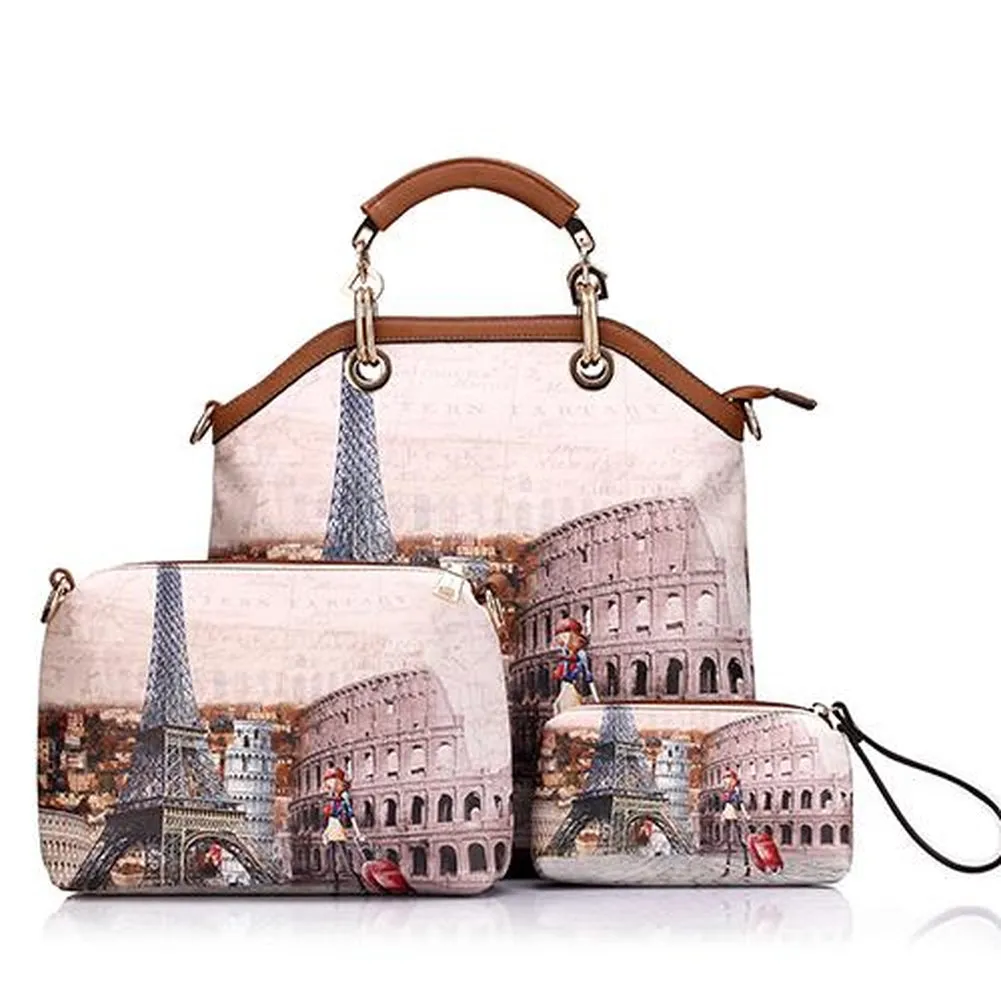 <bold>Tote Crossbody Bag & Purse Set <br>Canvas & Vegan-Leather