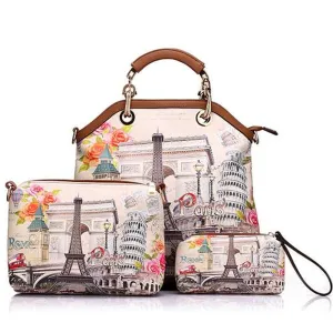 <bold>Tote Crossbody Bag & Purse Set <br>Canvas & Vegan-Leather