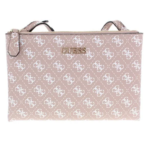 MACI MINI DOUBLE ZIP CROSSBODY GUESS PRINT (TAN) R