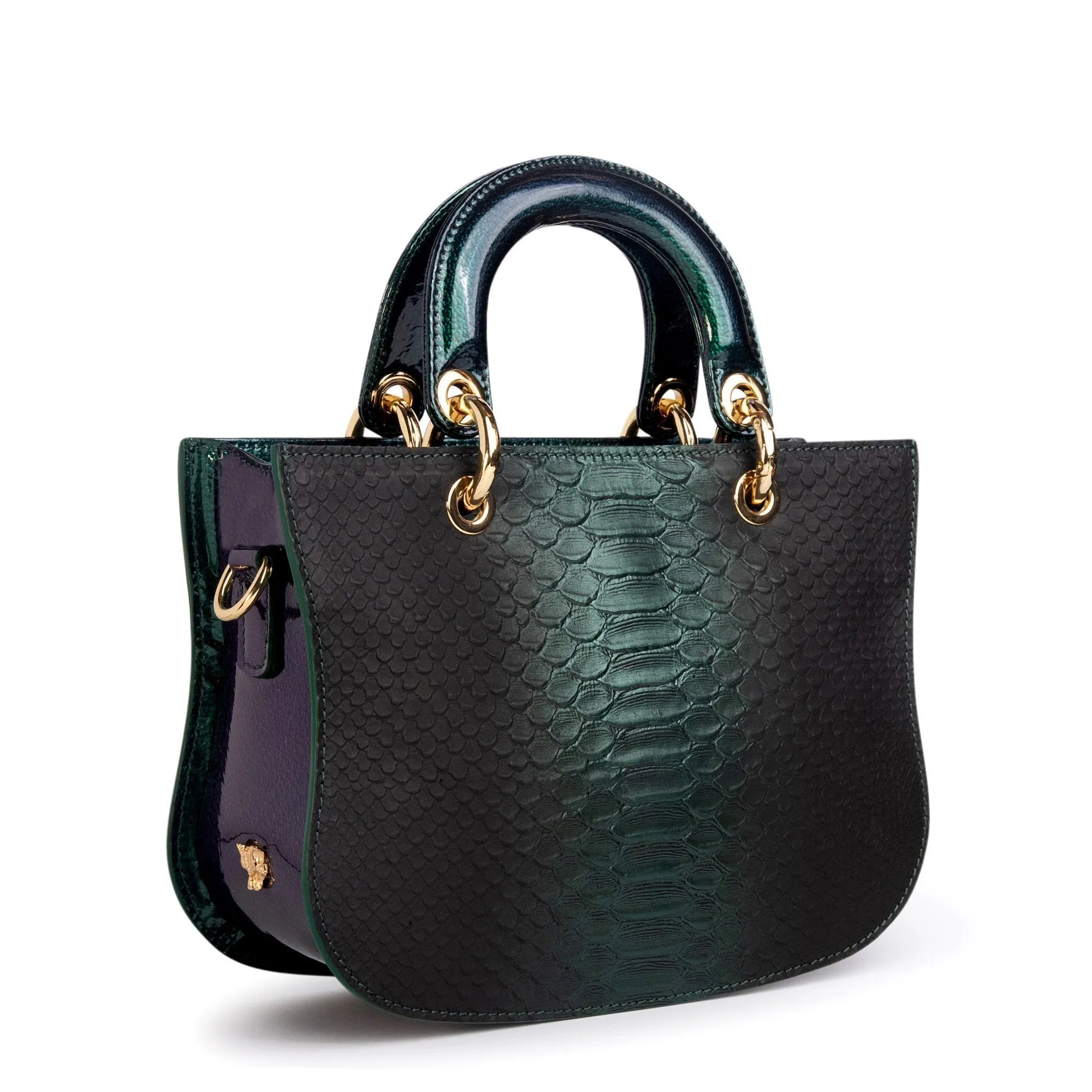 Mademoiselle Satchel: Designer Crossbody Bag in Green Snakeskin