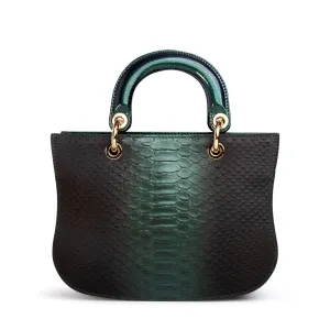 Mademoiselle Satchel: Designer Crossbody Bag in Green Snakeskin