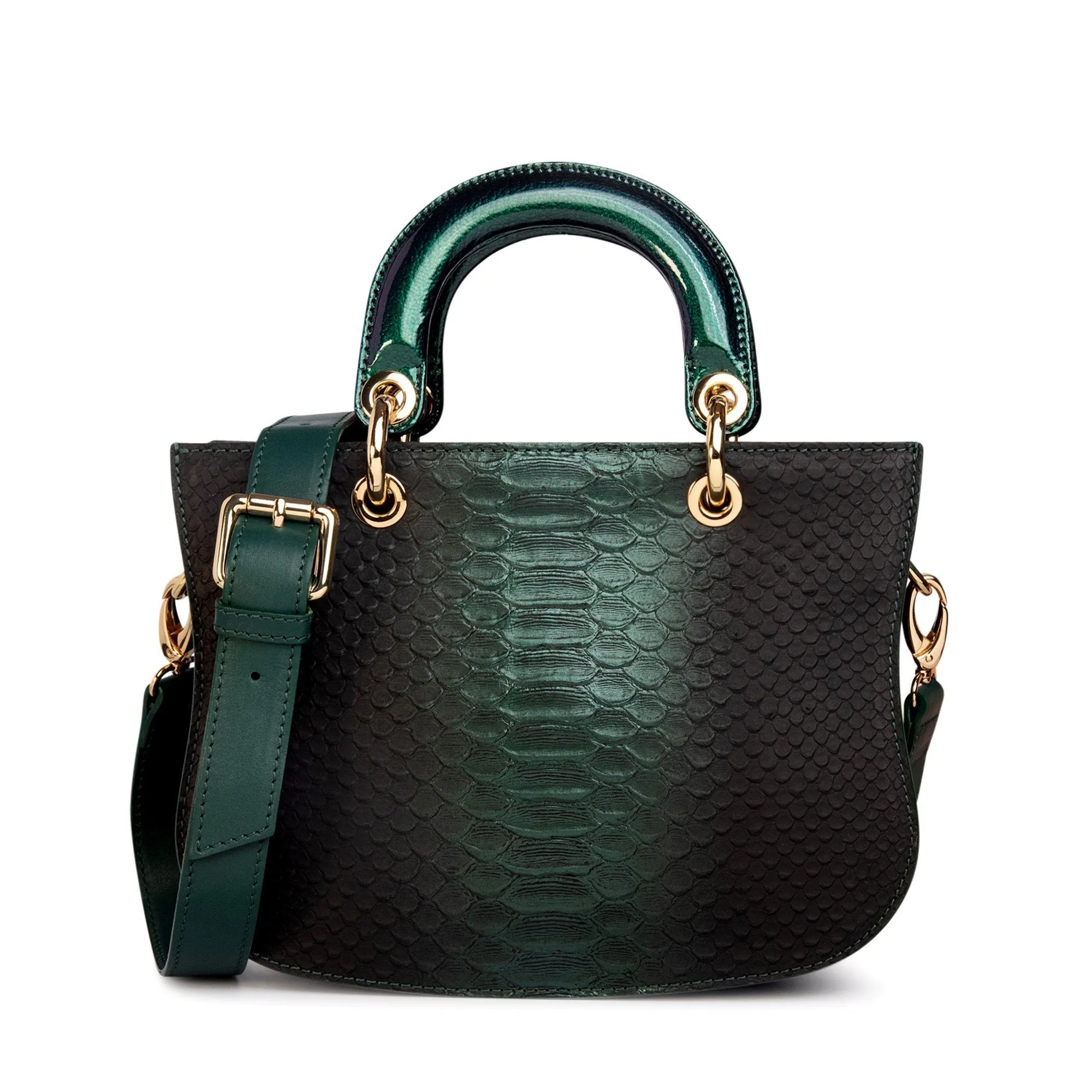 Mademoiselle Satchel: Designer Crossbody Bag in Green Snakeskin