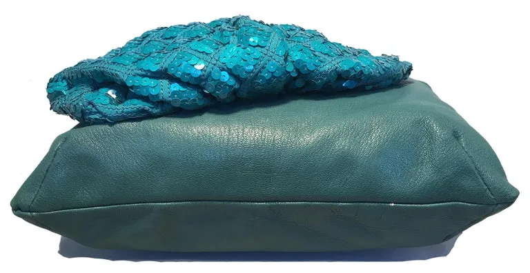 Marc Jacobs Seafoam Green Leather and Sequin Small Duffy Frog Tote