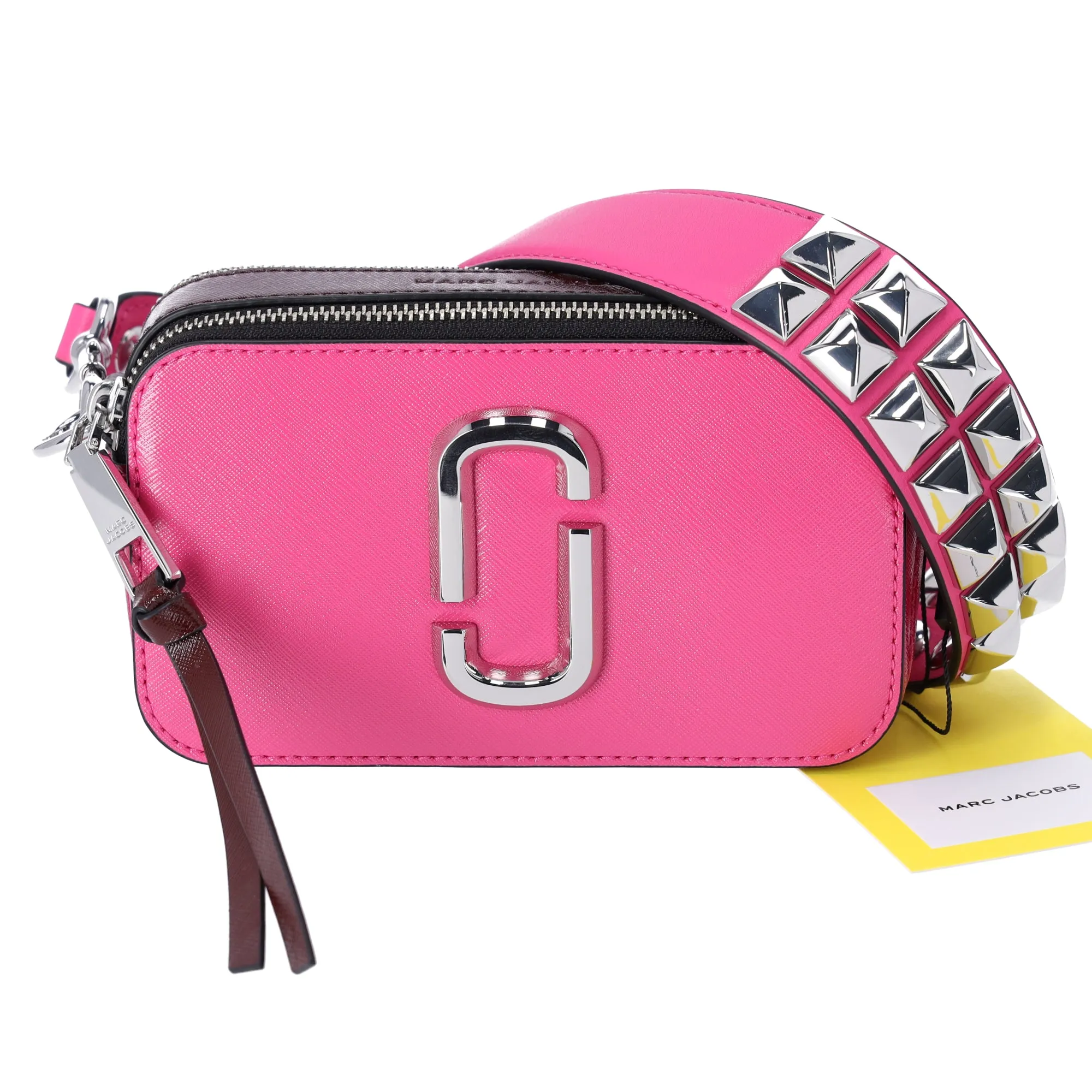 Marc Jacobs The Snapshot Shoulder Bag Studded Saffiano Leather Magenta Pink