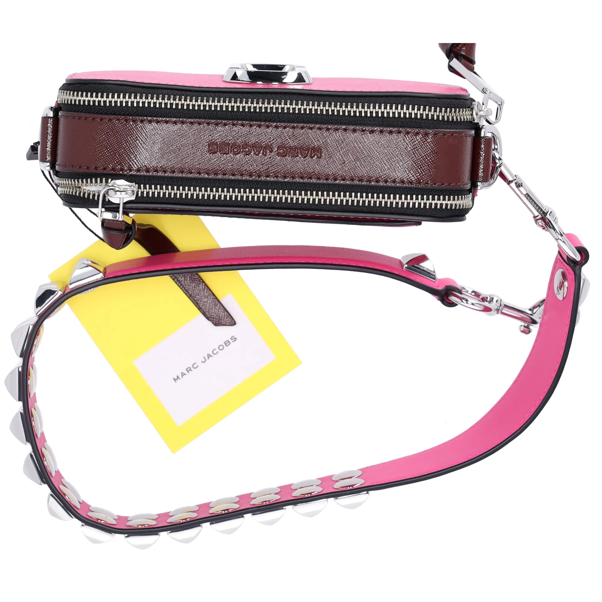 Marc Jacobs The Snapshot Shoulder Bag Studded Saffiano Leather Magenta Pink