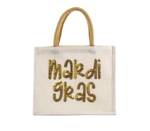 Mardi Gras Sequins Gift Tote - White/Gold