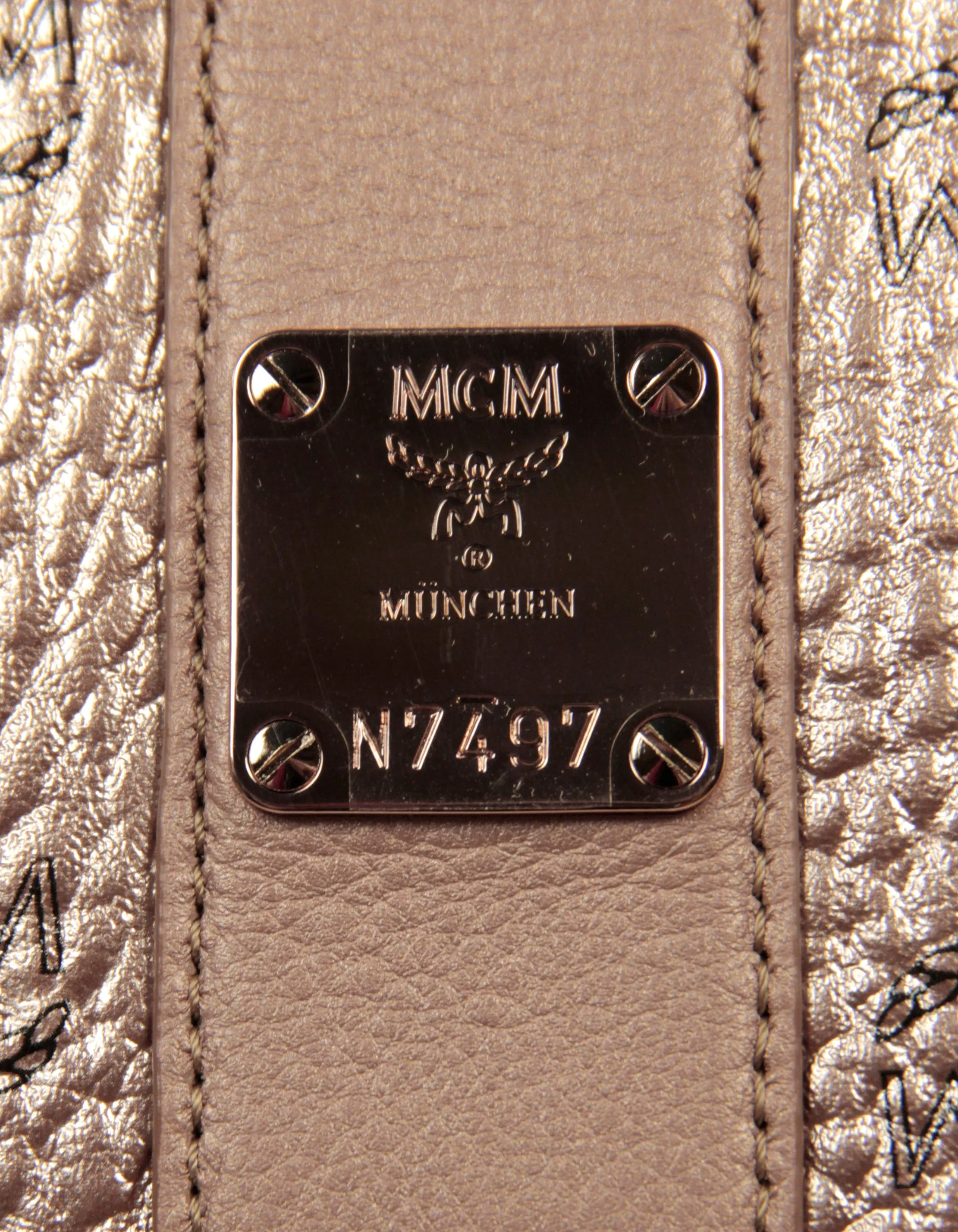 MCM Champagne Metallic Visetos Large Liz Reversible Shopper Tote Bag