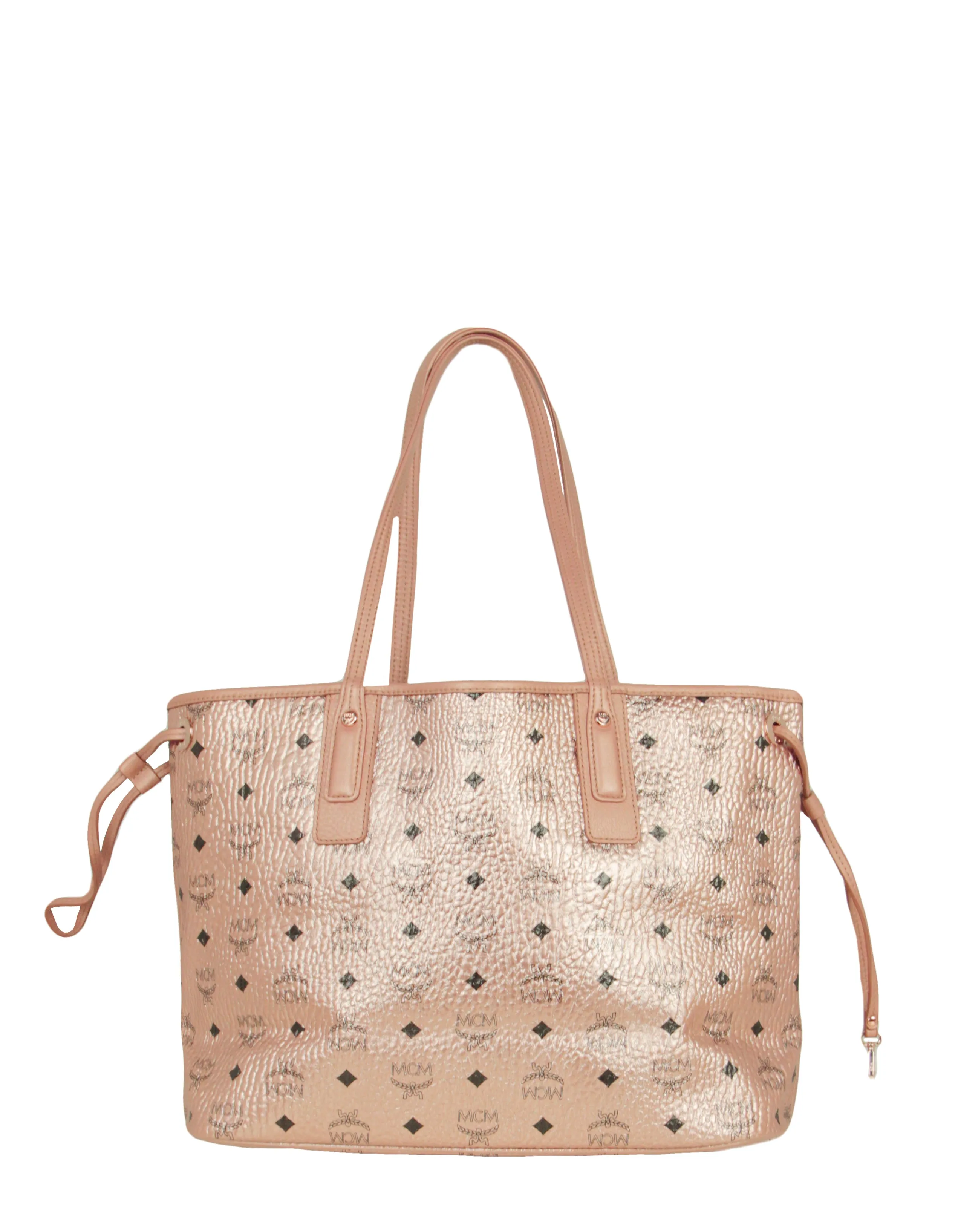 MCM Champagne Metallic Visetos Large Liz Reversible Shopper Tote Bag