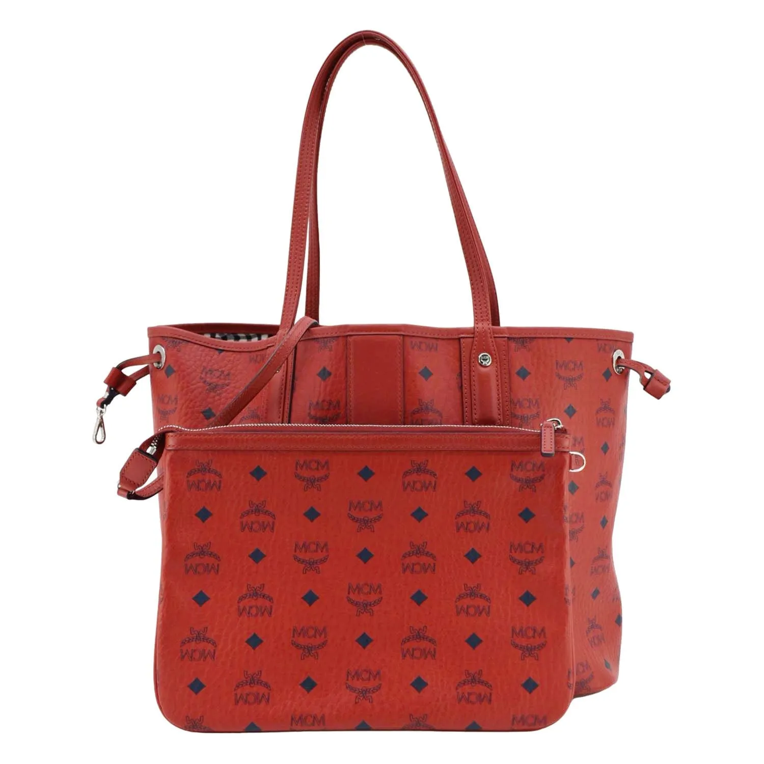 MCM Reversible Liz Large Visetos Canvas Shopper Tote Bag  Red