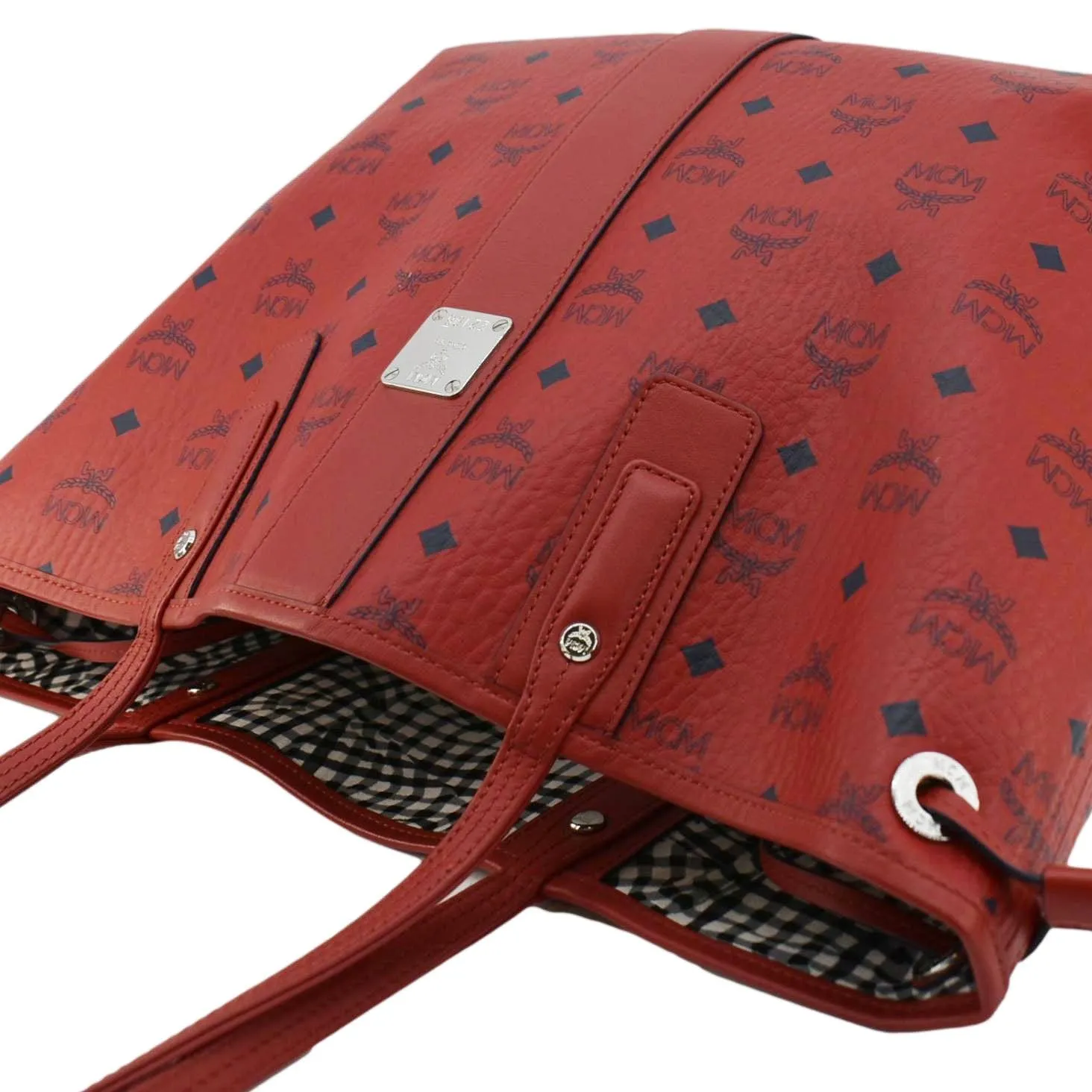MCM Reversible Liz Large Visetos Canvas Shopper Tote Bag  Red