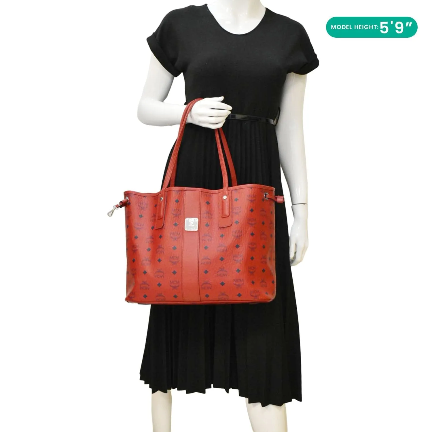 MCM Reversible Liz Large Visetos Canvas Shopper Tote Bag  Red