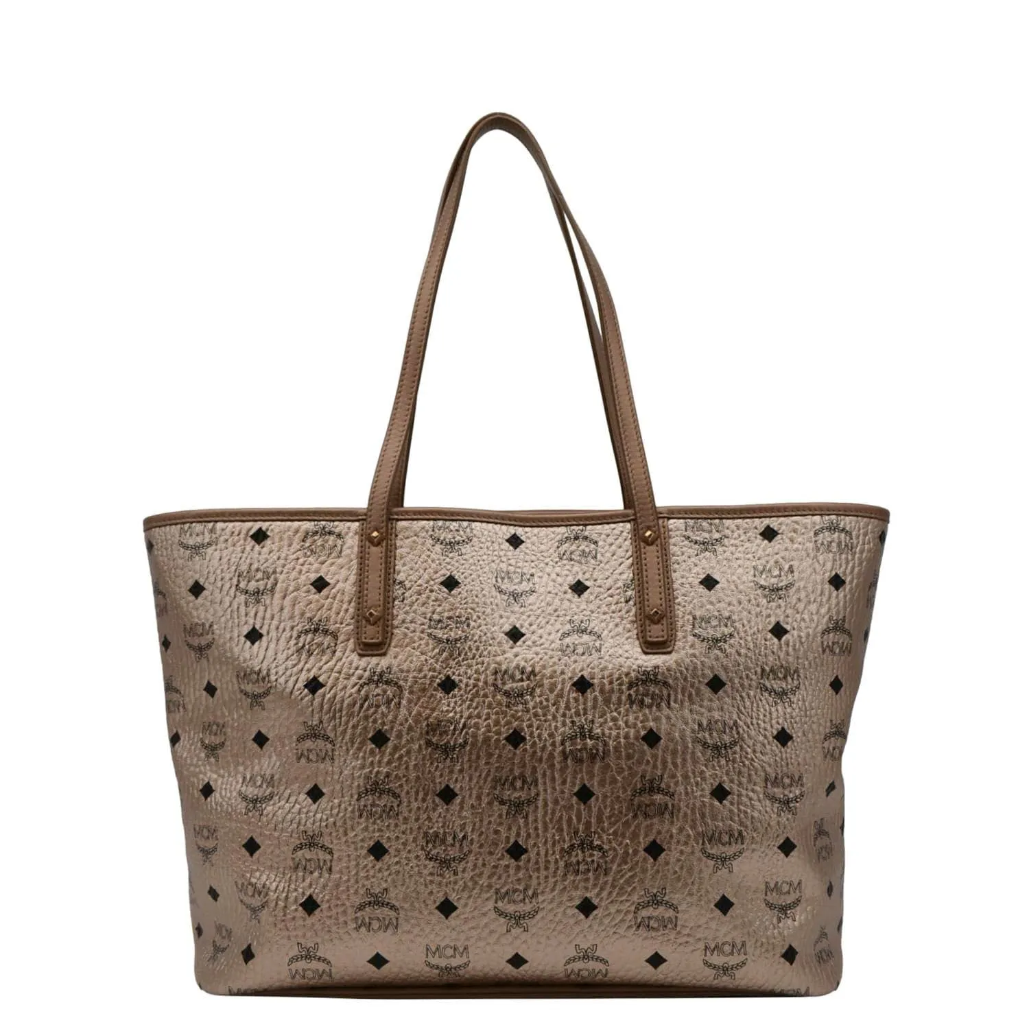MCM Reversible Liz Medium Metallic Visetos Canvas Shopper Tote Bag Rose Gold