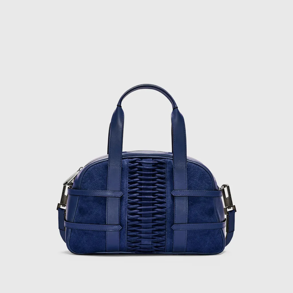Medium Francesca suede braided navy satchel