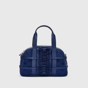 Medium Francesca suede braided navy satchel