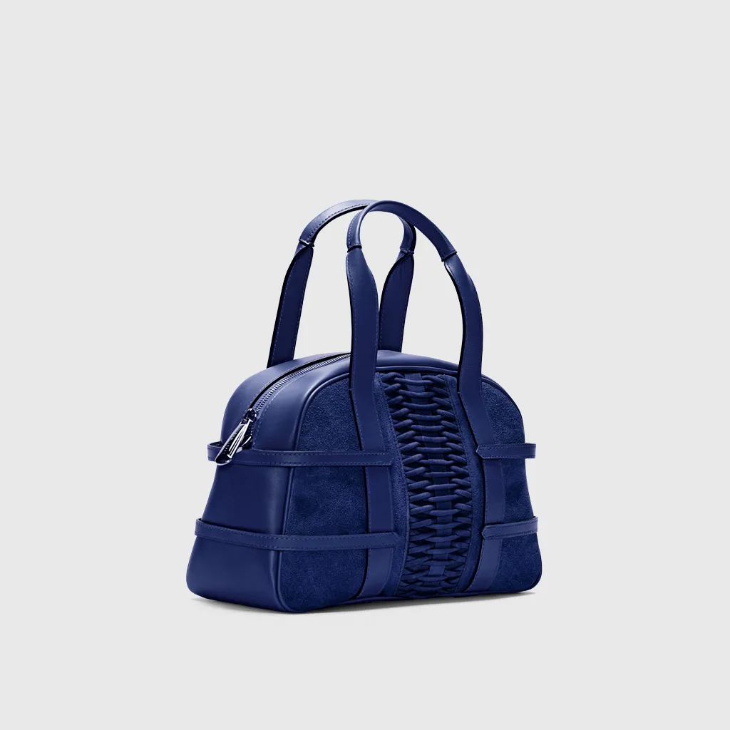 Medium Francesca suede braided navy satchel