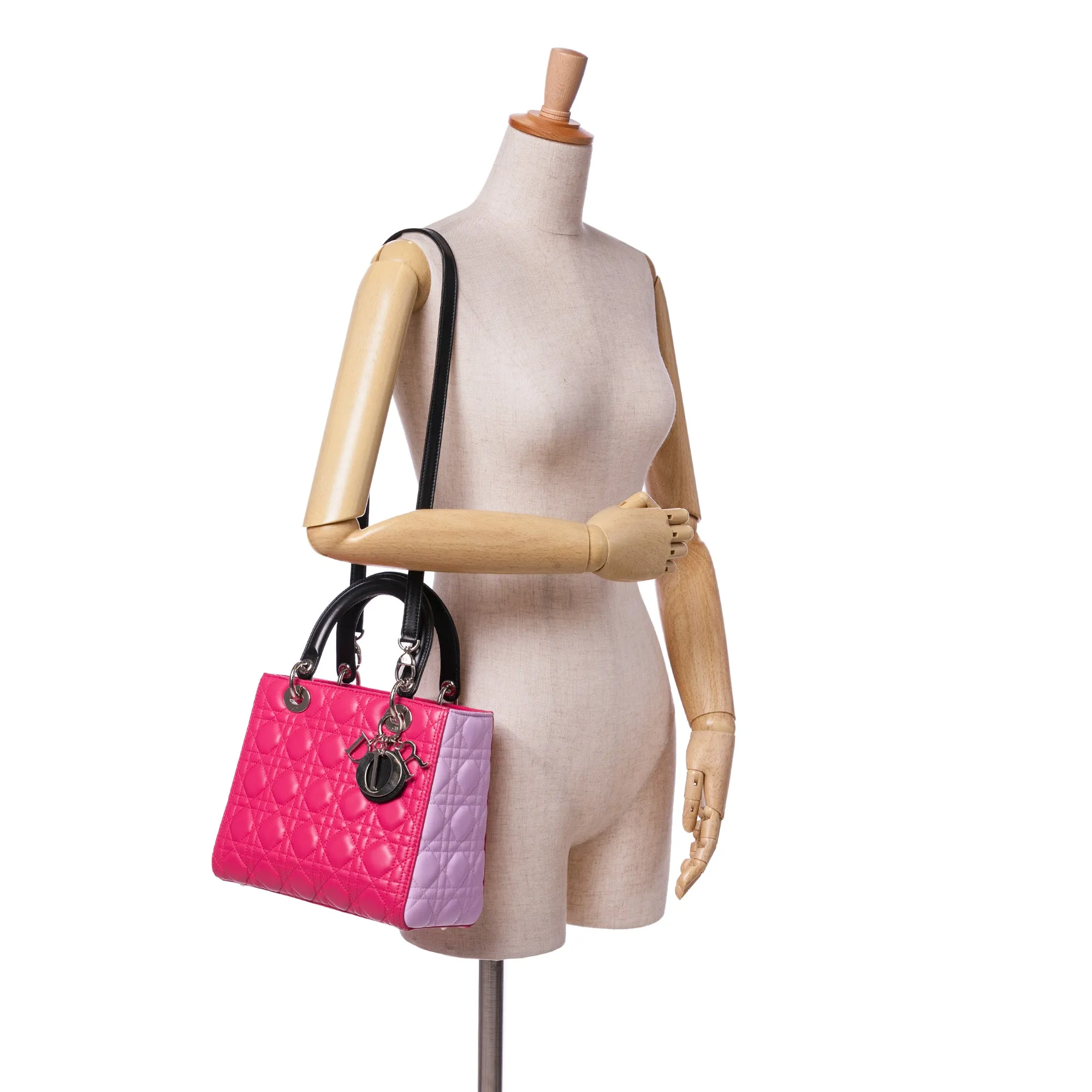 Medium Tricolor Lambskin Cannage Lady Dior