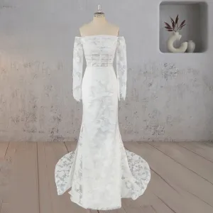 Mermaid Off the Shoulder Long Sleeves Wedding Dress with Slit