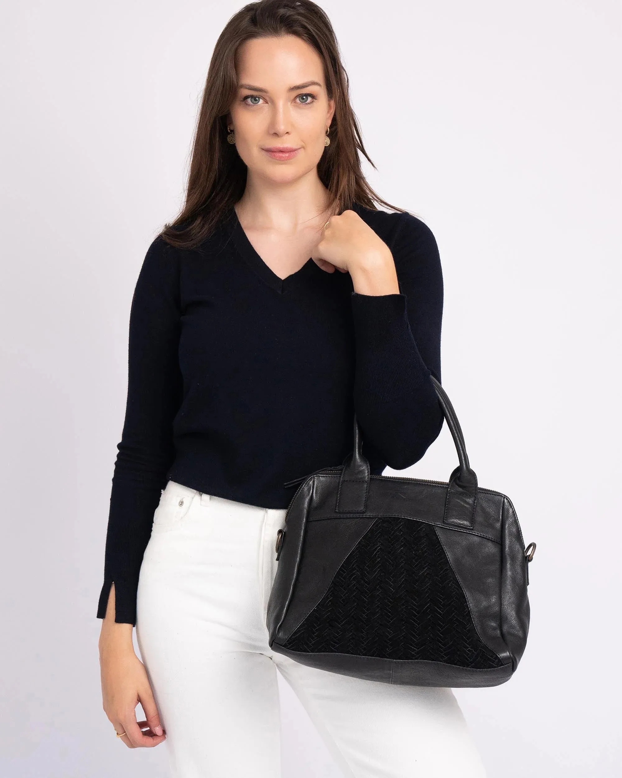 Mesman | Suede Leather Herringbone Satchel Bag
