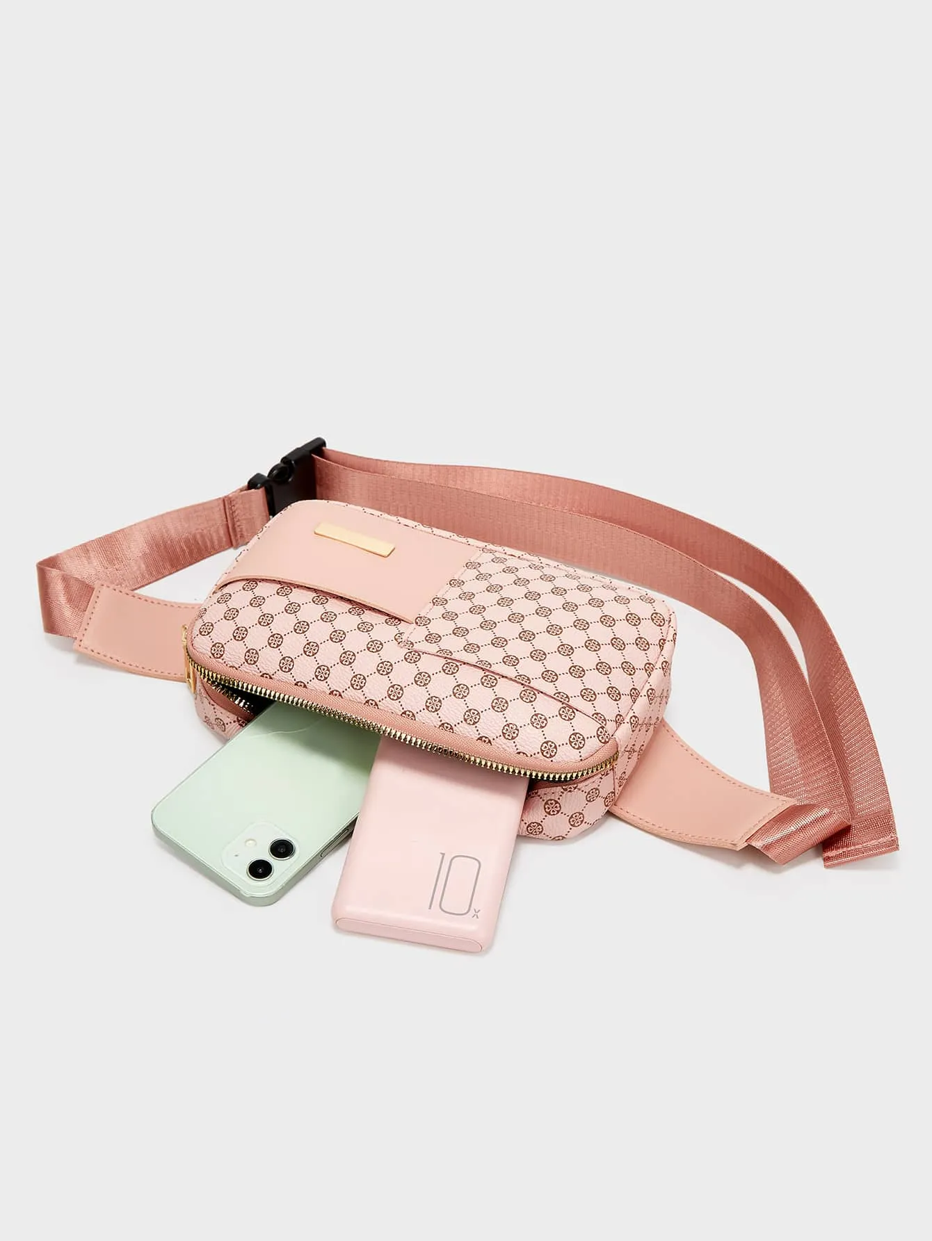 Metal Decor Floral Pattern Fanny Pack - Pink- FD ⚡