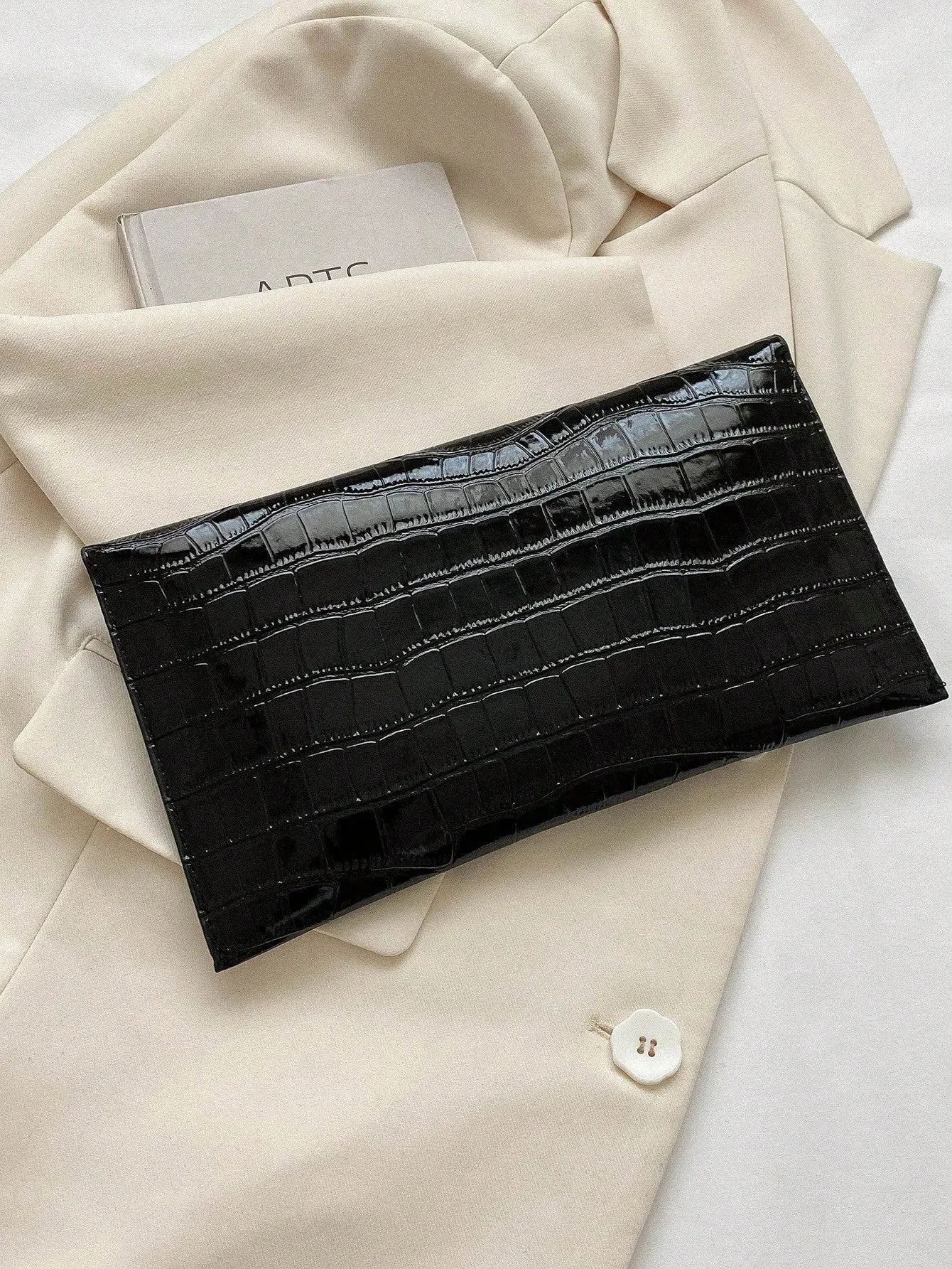 Metallic Crocodile Embossed Patent Leather Square Lock Flap Bag