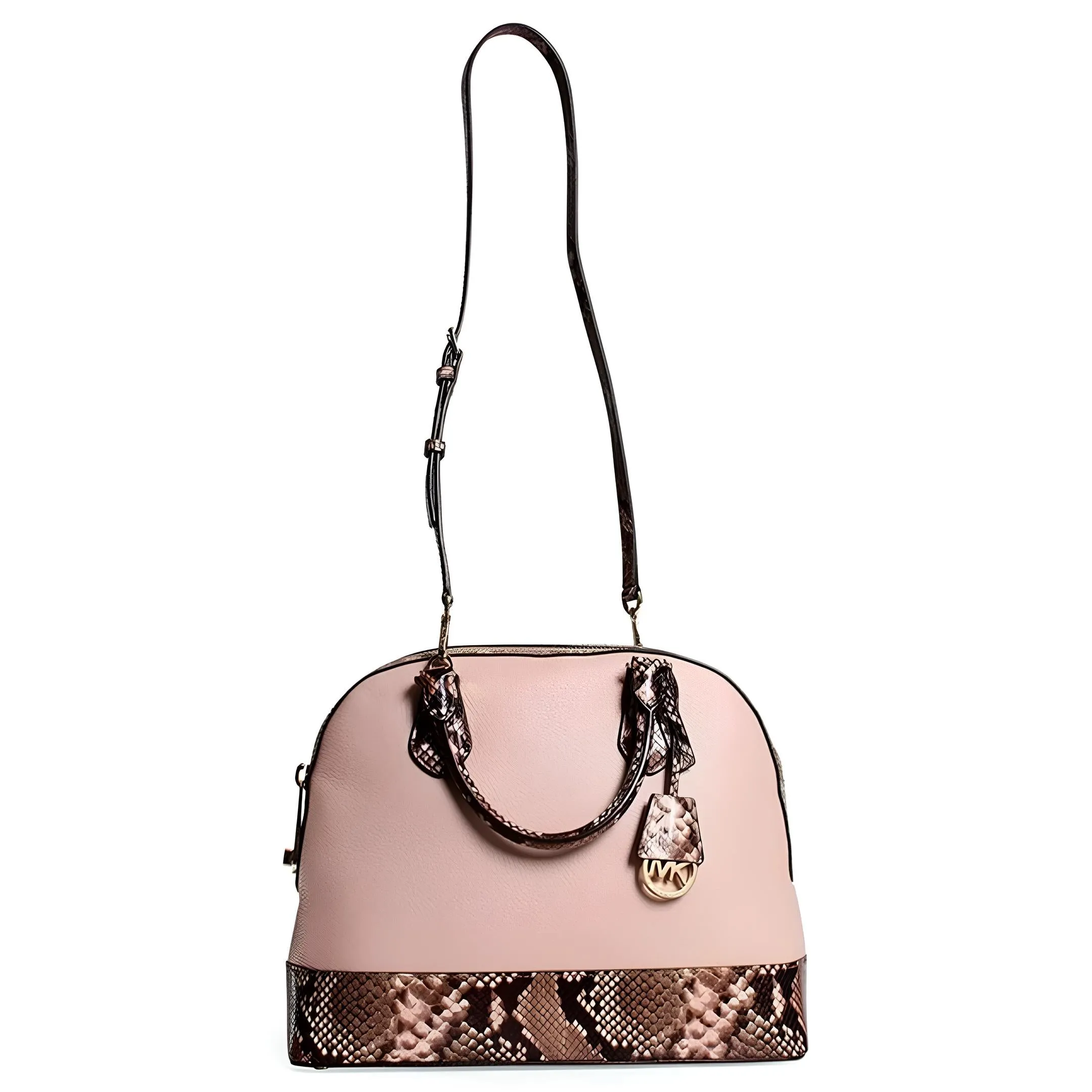 Michael Kors Smythe Dark Leather Dome Satchel Blush Shoulder Bag Purse Cream New
