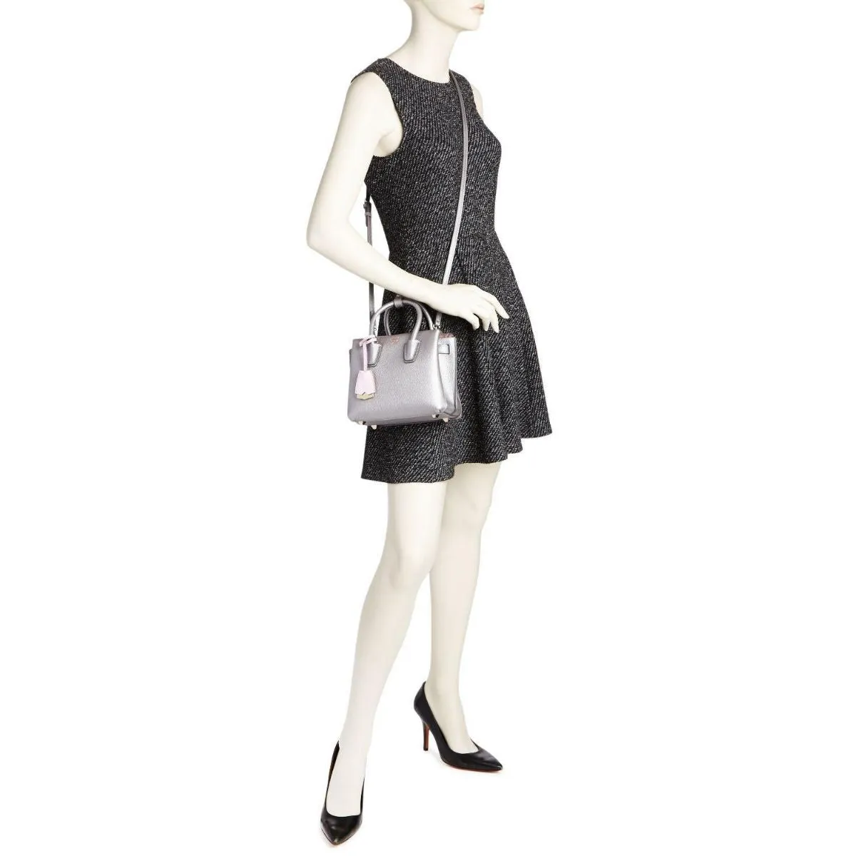 Milla Mini Leather Silver Metallic Tote Bag