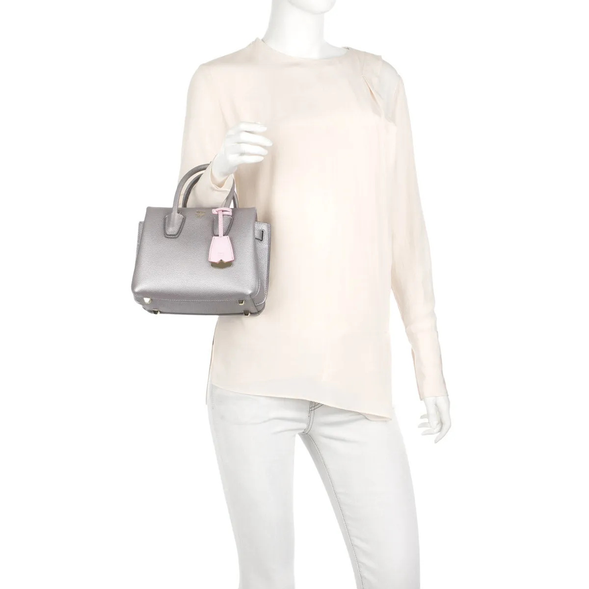 Milla Mini Leather Silver Metallic Tote Bag
