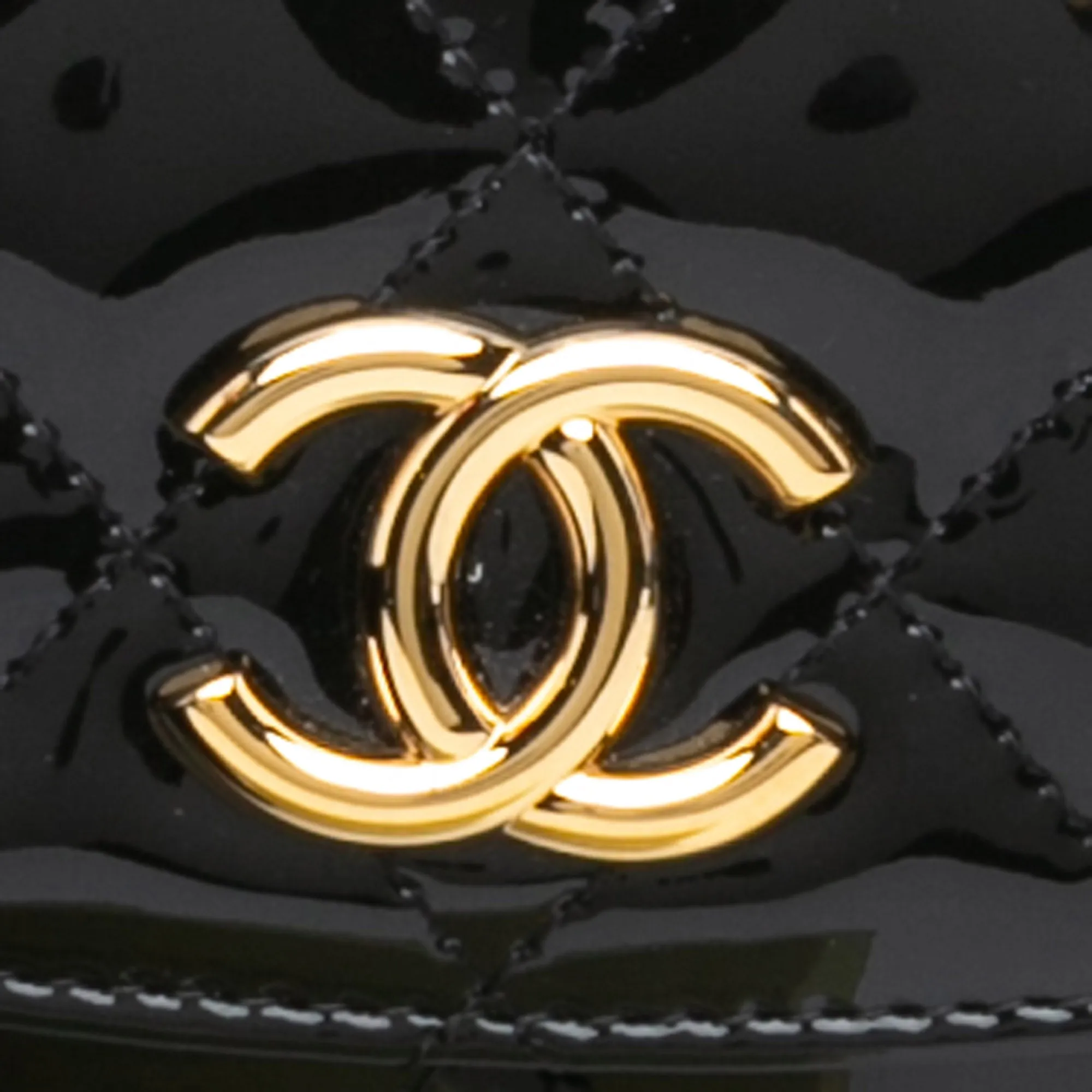 Mini CC Quilted Patent Leather Top Handle Clutch with Chain