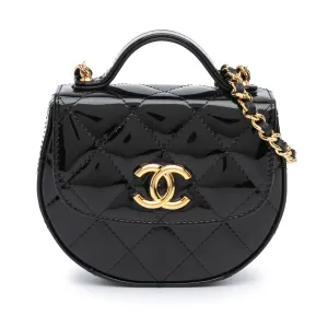 Mini CC Quilted Patent Leather Top Handle Clutch with Chain