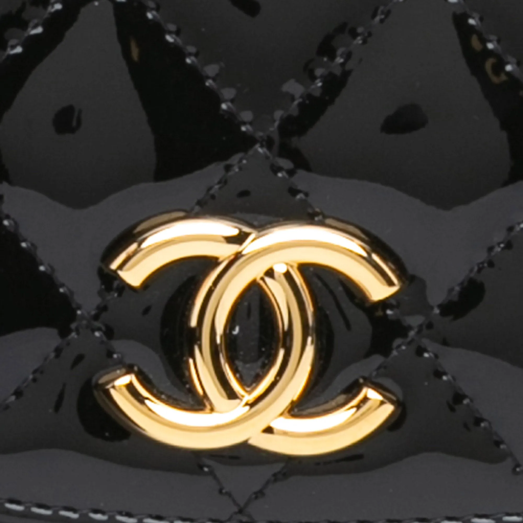 Mini CC Quilted Patent Leather Top Handle Clutch with Chain