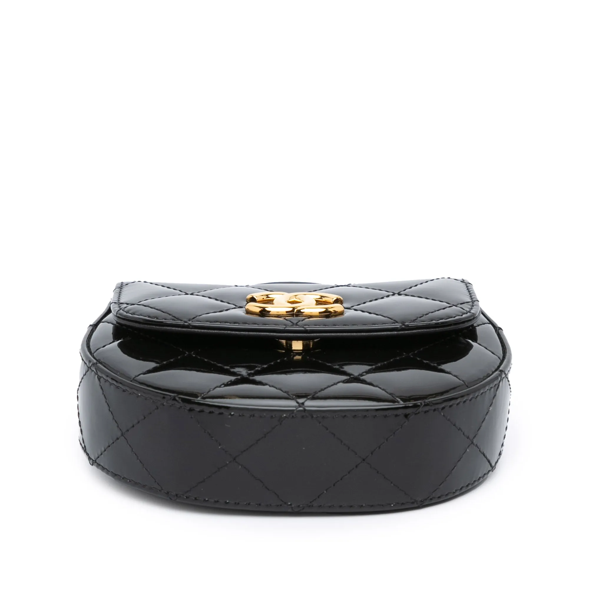 Mini CC Quilted Patent Leather Top Handle Clutch with Chain