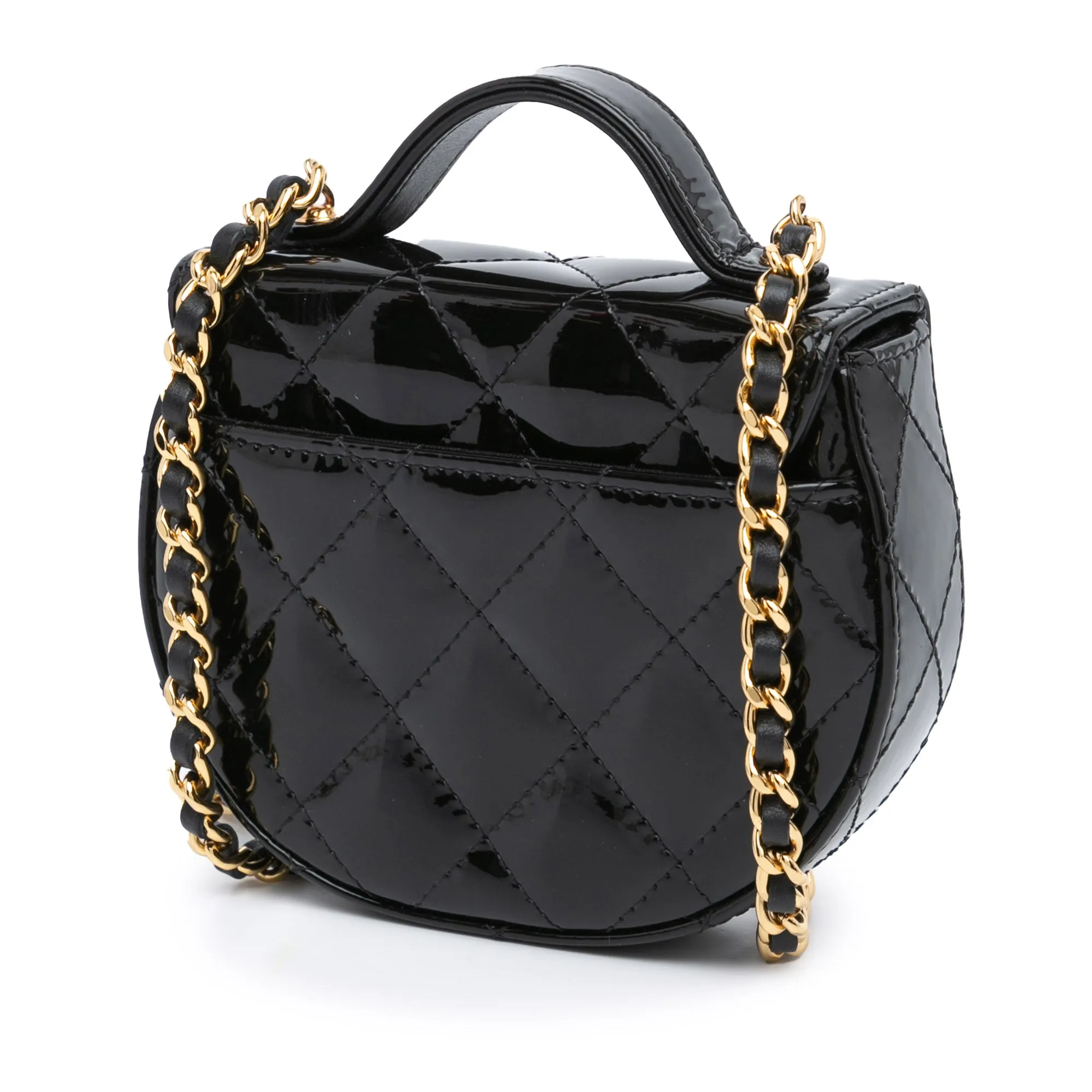 Mini CC Quilted Patent Leather Top Handle Clutch with Chain