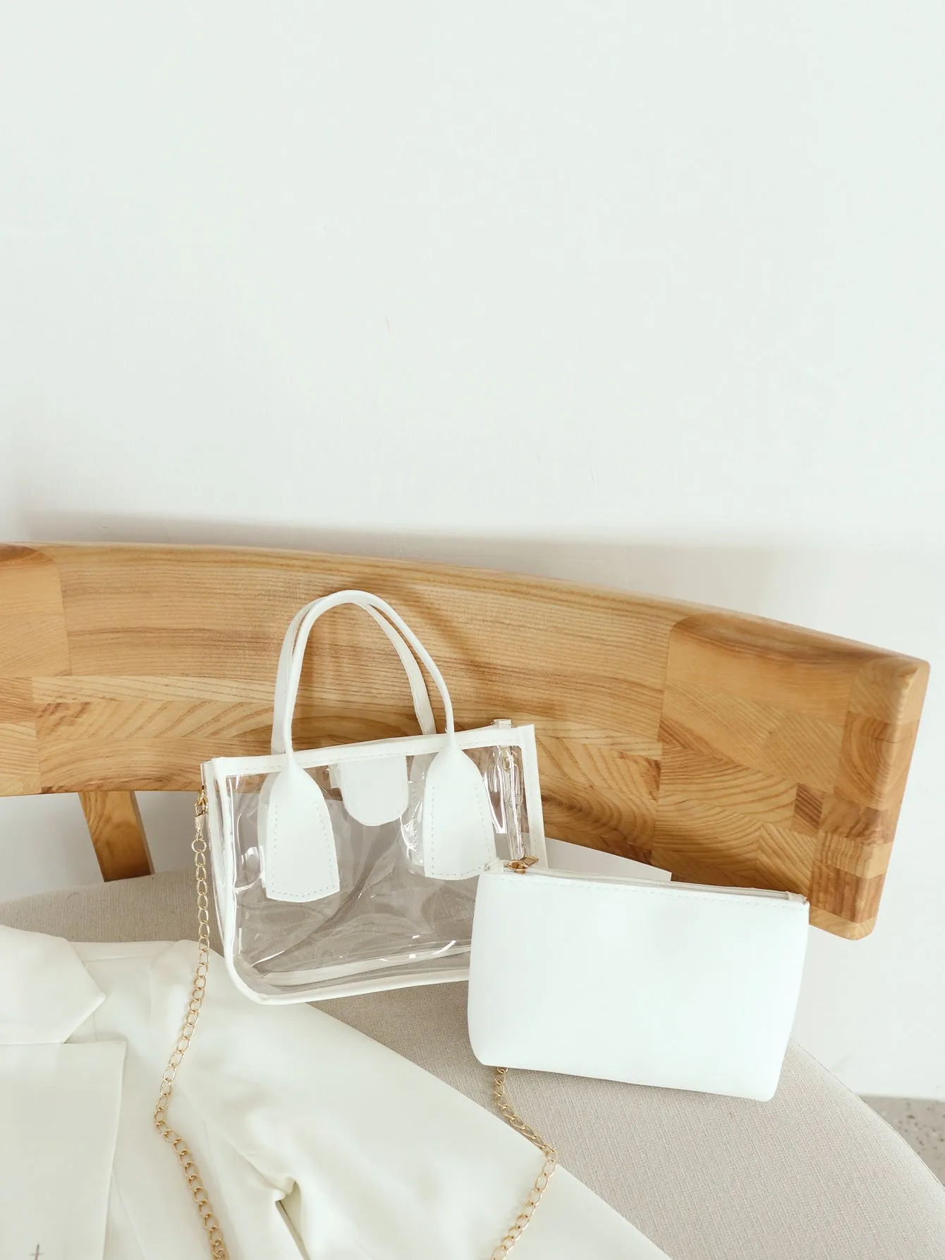 Mini Chain Square Bag With Inner Pouch - White