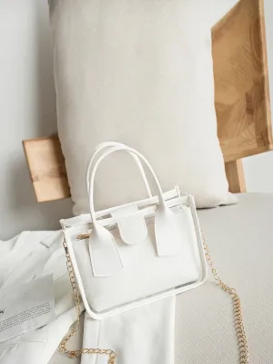 Mini Chain Square Bag With Inner Pouch - White